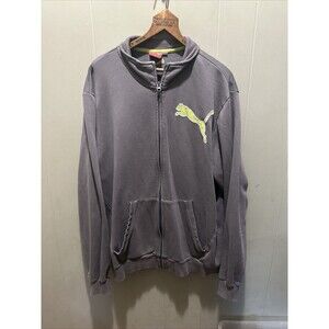 Puma Sweater Jacket Wolfe Gray Green Logo Full Zipper Two Pockets Men’s SZ XL